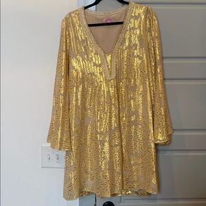 Lily Pulitzer gold dress, worn once, size large